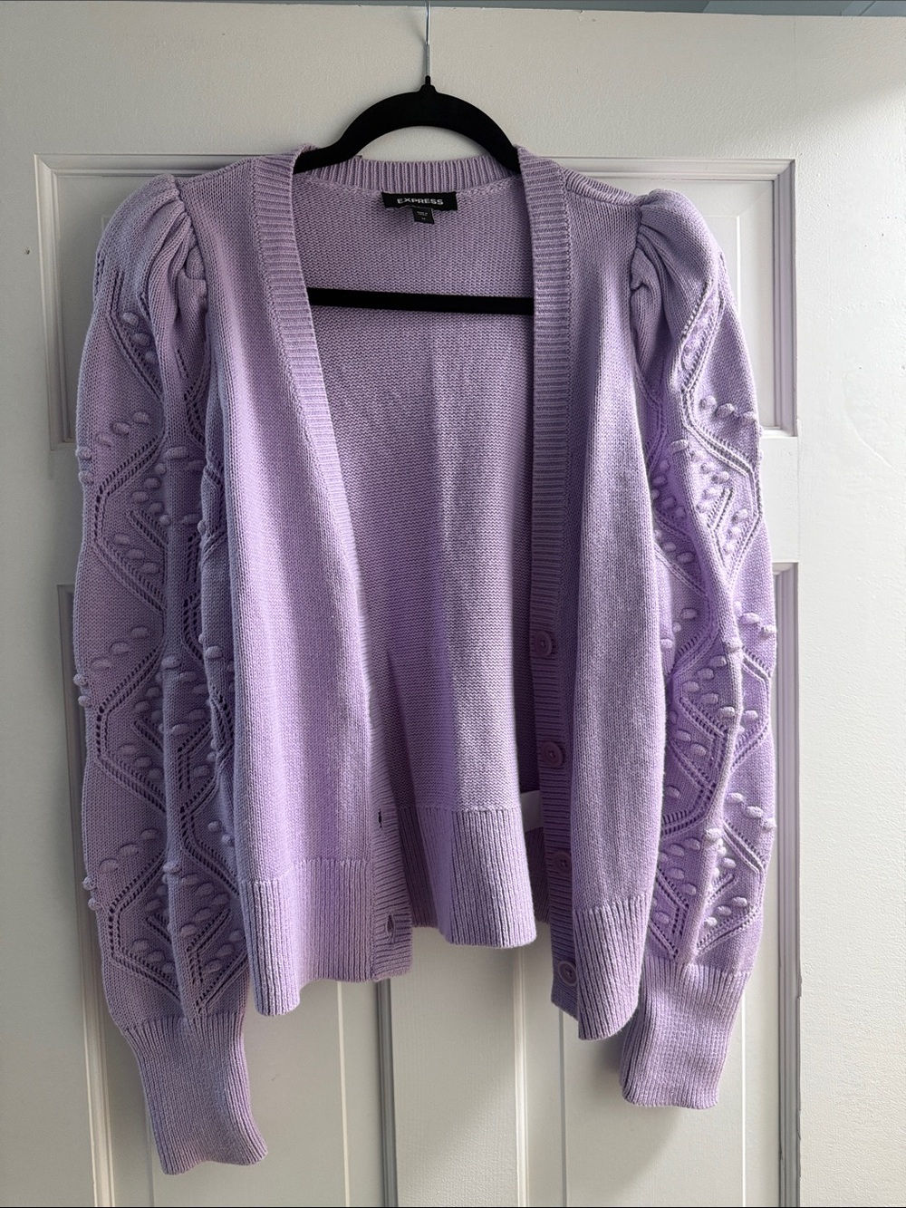 Express Lavender Puff-Sleeve Open Cardigan